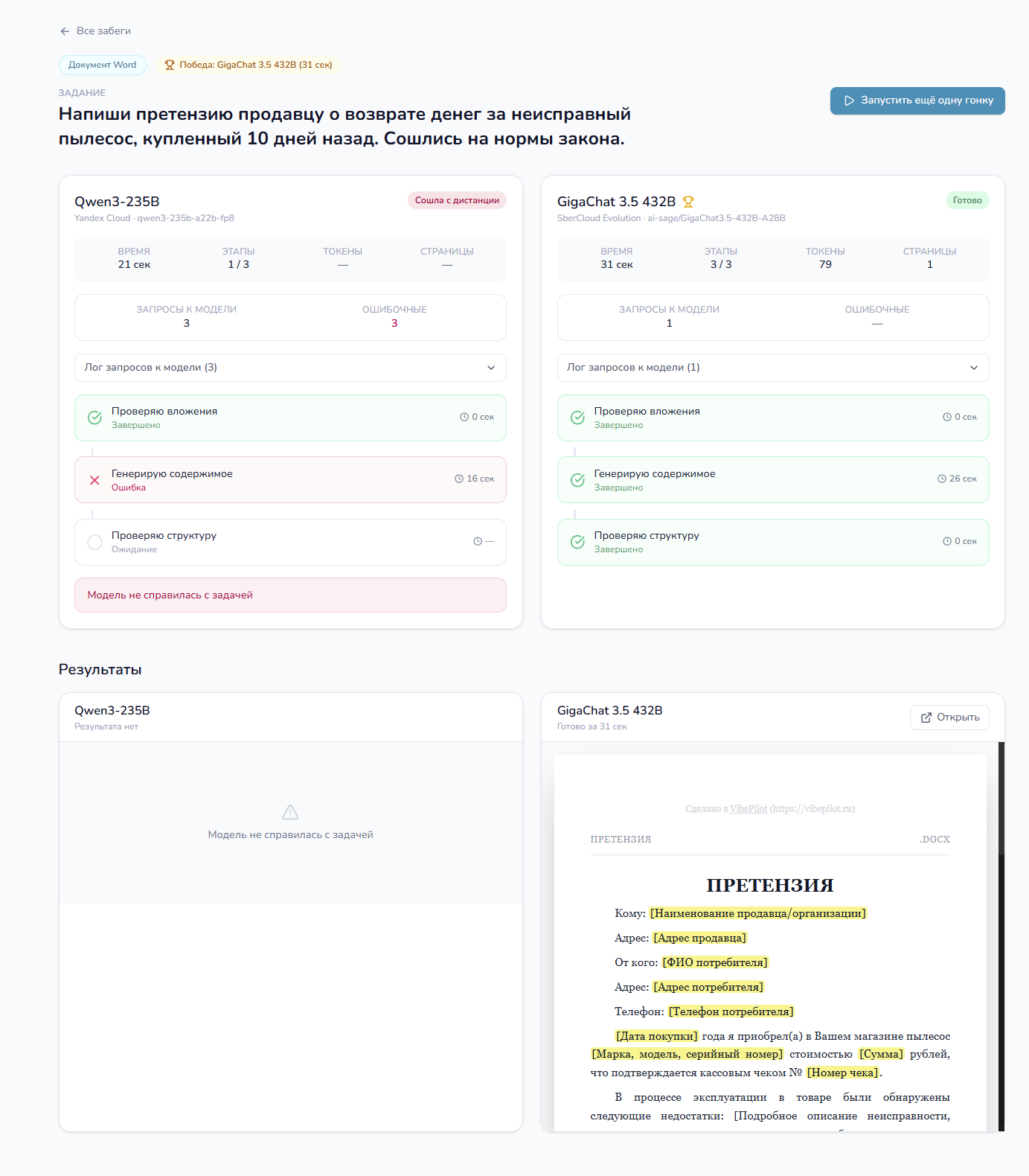 Результат забега 2.